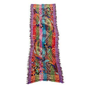 Women’s Boho Embroidered Patchwork Fringe Scarf Multicolor Floral Folk Art Wrap